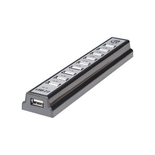 Manhattan Manhattan USB-A 10-Port Desktop Hub, 10x USB-A Ports, 480 Mbps (USB 2.0), Bus or AC Power, Hi-Speed USB, Black, Three Year Warranty, Boxed - hubb - 10 portar