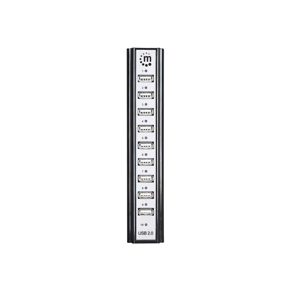 Produktbild för Manhattan USB-A 10-Port Desktop Hub, 10x USB-A Ports, 480 Mbps (USB 2.0), Bus or AC Power, Hi-Speed USB, Black, Three Year Warranty, Boxed - hubb - 10 portar