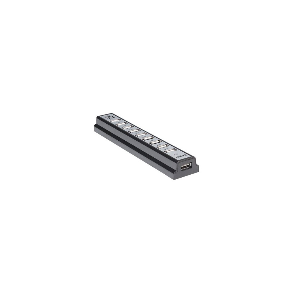Produktbild för Manhattan USB-A 10-Port Desktop Hub, 10x USB-A Ports, 480 Mbps (USB 2.0), Bus or AC Power, Hi-Speed USB, Black, Three Year Warranty, Boxed - hubb - 10 portar