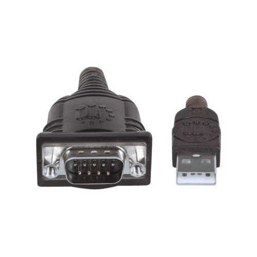 Manhattan Manhattan USB-A to Serial Converter cable, 45cm, Male to Male, Serial/RS232/COM/DB9, Prolific PL-2303HXD Chip, Black/Silver cable, Three Year Warranty, Polybag - seriell adapter - USB - RS-232