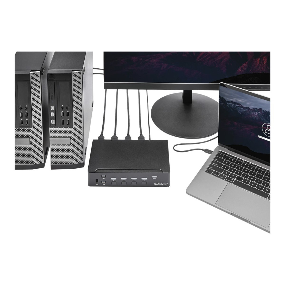 Produktbild för Startech HDMI KVM-switch med 4 portar - USB 3.0 - 1080p - omkopplare för tangentbord/video/mus/USB - 4 portar - rackmonterbar