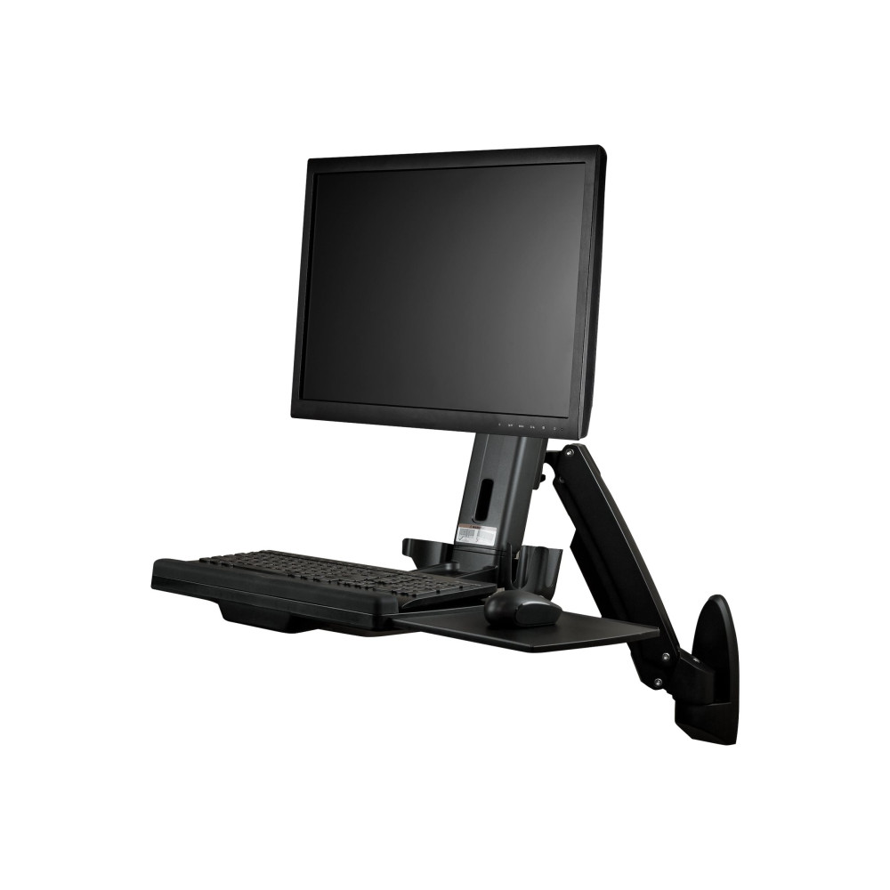 Produktbild för StarTech.com Väggmonterad arbetsstation - Ledat helt rörligt ståskrivbord med ergonomisk höjdjusterbar monitorarm och tangentbordsbricka - Mus- och skannerhållare - En enskild VESA-skärm monteringssats - för Bildskärm - svart