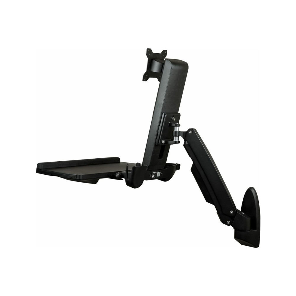 Produktbild för StarTech.com Väggmonterad arbetsstation - Ledat helt rörligt ståskrivbord med ergonomisk höjdjusterbar monitorarm och tangentbordsbricka - Mus- och skannerhållare - En enskild VESA-skärm monteringssats - för Bildskärm - svart
