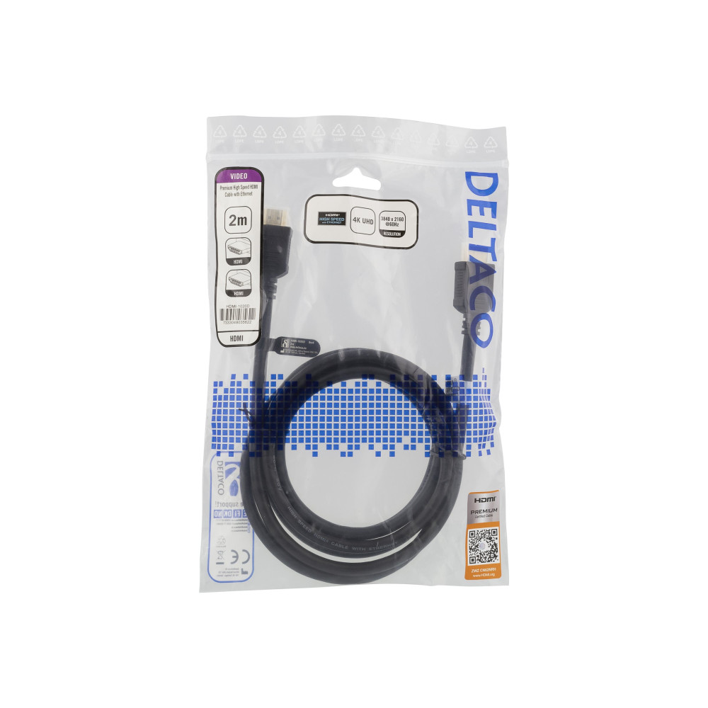 Produktbild för DELTACO HDMI-1020D - HDMI-kabel med Ethernet - 2 m