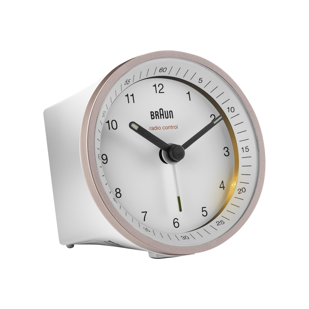 Produktbild för Braun BC07 - väckarklocka - rund - kvarts - skrivbord - vit/rosa