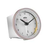 Produktbild för Braun BC07 - väckarklocka - rund - kvarts - skrivbord - vit/rosa