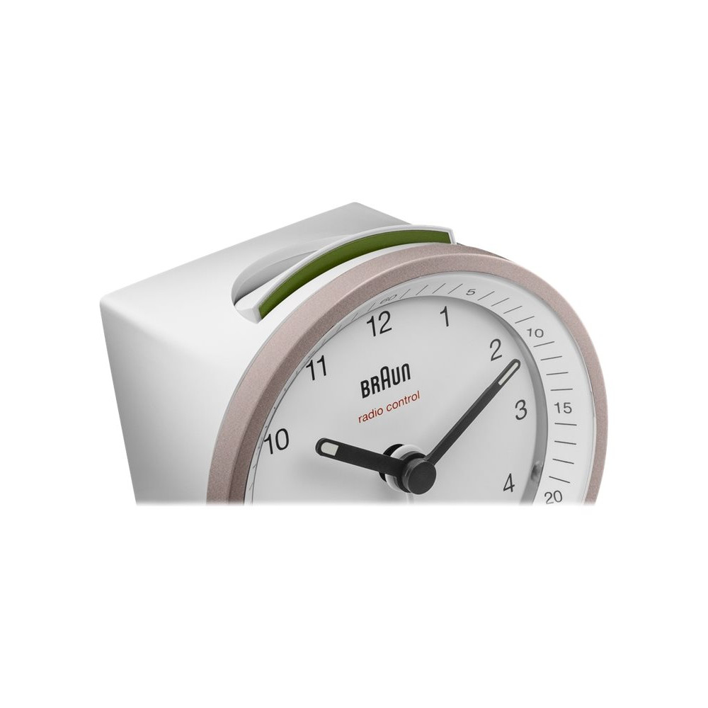 Produktbild för Braun BC07 - väckarklocka - rund - kvarts - skrivbord - vit/rosa