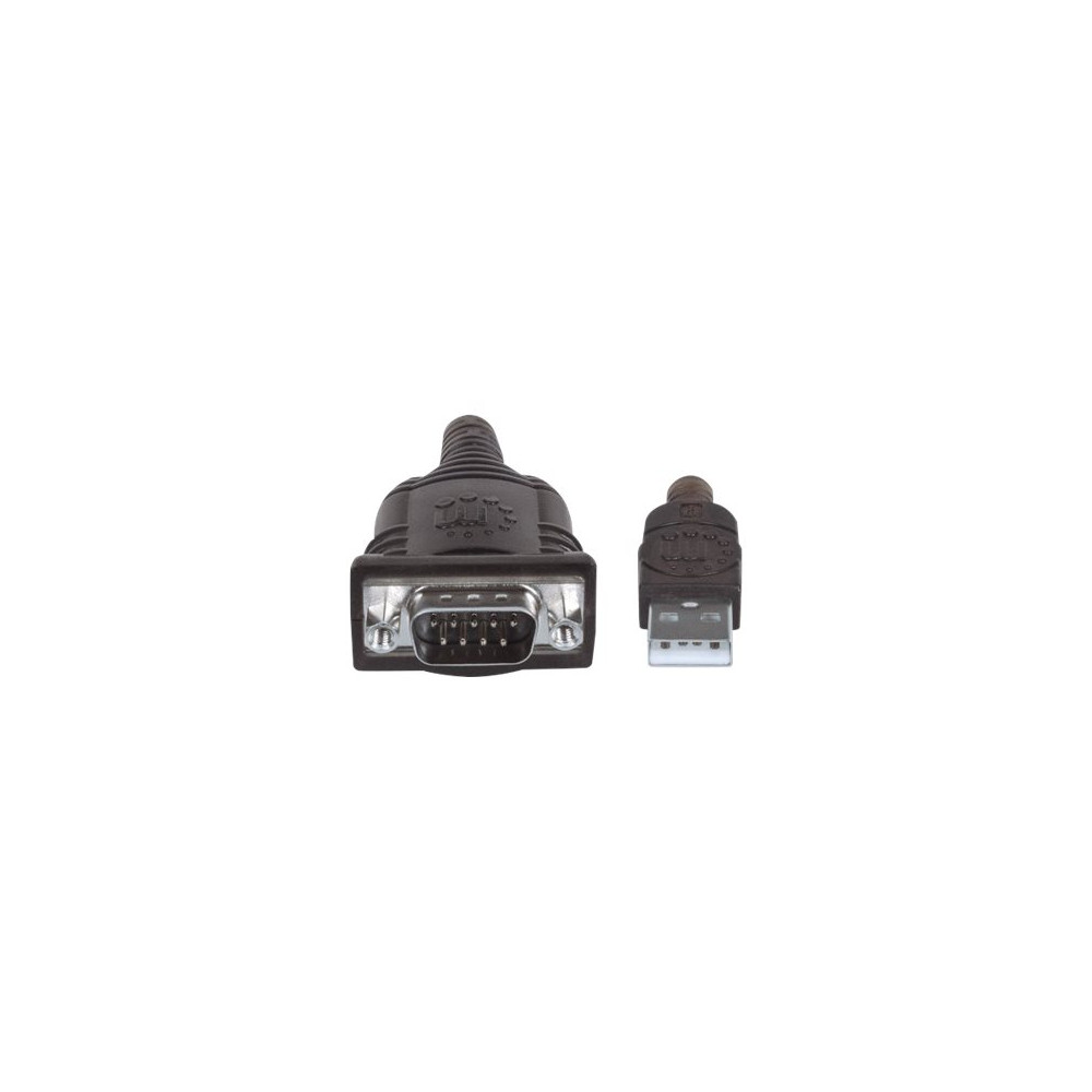Produktbild för Manhattan USB-A to Serial Converter cable, 45cm, Male to Male, Serial/RS232/COM/DB9, FTDI FT232RL Chip, Black/Silver cable, Three Years Warranty, Polybag - seriell adapter - USB - RS-232