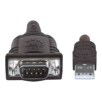 Produktbild för Manhattan USB-A to Serial Converter cable, 45cm, Male to Male, Serial/RS232/COM/DB9, FTDI FT232RL Chip, Black/Silver cable, Three Years Warranty, Polybag - seriell adapter - USB - RS-232