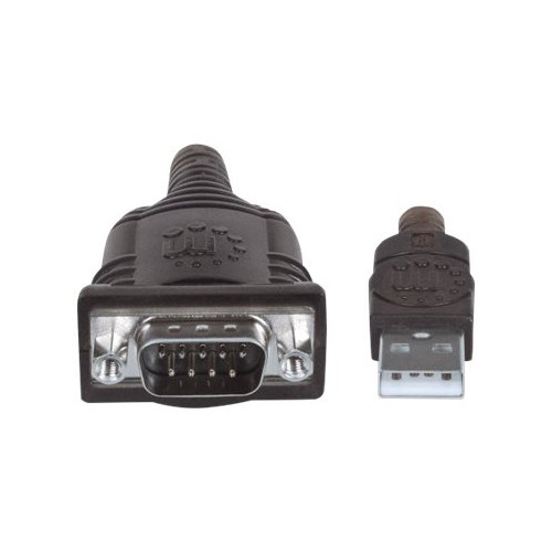 Manhattan Manhattan USB-A to Serial Converter cable, 1.8m, Male to Male, Serial/RS232/COM/DB9, Prolific PL-2303RA Chip, Black/Silver cable, Three Years Warranty, Polybag - seriell adapter - USB - RS-232 x 1