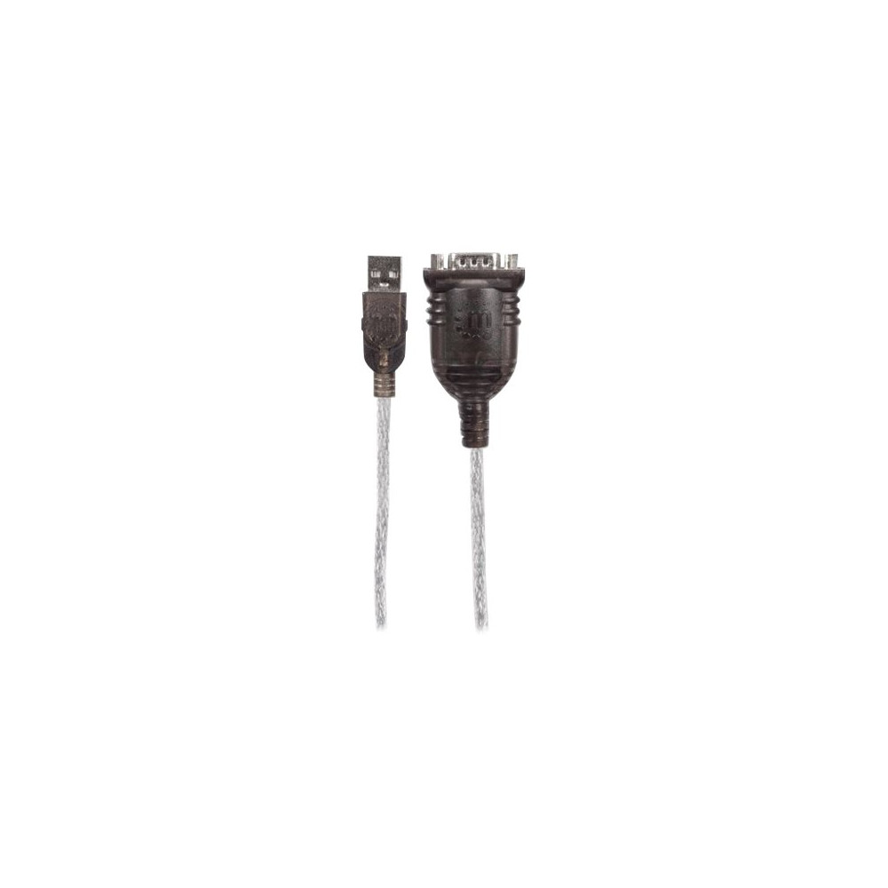 Produktbild för Manhattan USB-A to Serial Converter cable, 1.8m, Male to Male, Serial/RS232/COM/DB9, Prolific PL-2303RA Chip, Black/Silver cable, Three Years Warranty, Polybag - seriell adapter - USB - RS-232 x 1