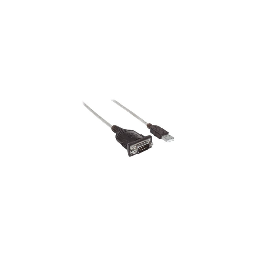 Produktbild för Manhattan USB-A to Serial Converter cable, 1.8m, Male to Male, Serial/RS232/COM/DB9, Prolific PL-2303RA Chip, Black/Silver cable, Three Years Warranty, Polybag - seriell adapter - USB - RS-232 x 1