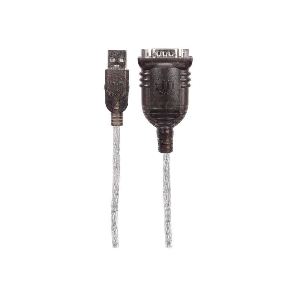 Produktbild för Manhattan USB-A to Serial Converter cable, 1.8m, Male to Male, Serial/RS232/COM/DB9, Prolific PL-2303RA Chip, Black/Silver cable, Three Years Warranty, Polybag - seriell adapter - USB - RS-232 x 1