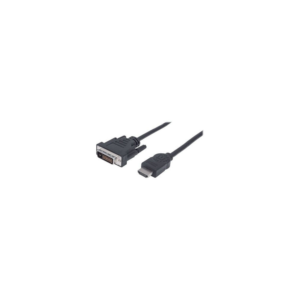 Produktbild för Manhattan HDMI to DVI-D 24+1 Cable, 1.8m, Male to Male, Black, Dual Link, Compatible with DVD-D, Lifetime Warranty, Polybag - adapterkabel - HDMI / DVI - 1.8 m