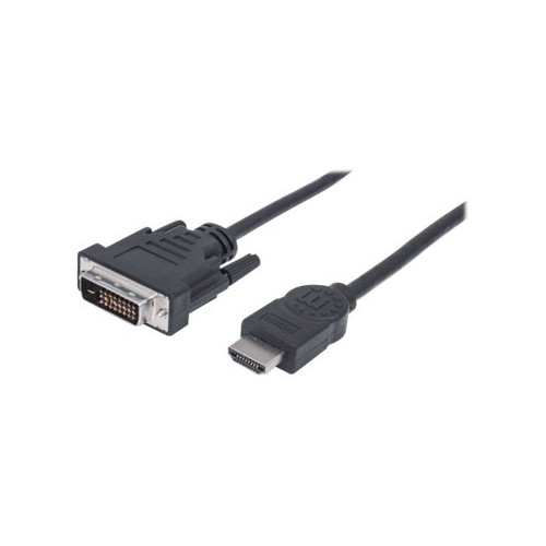 Manhattan Manhattan HDMI to DVI-D 24+1 Cable, 1.8m, Male to Male, Black, Dual Link, Compatible with DVD-D, Lifetime Warranty, Polybag - adapterkabel - HDMI / DVI - 1.8 m