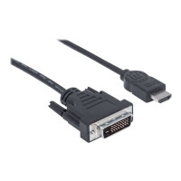 Produktbild för Manhattan HDMI to DVI-D 24+1 Cable, 1.8m, Male to Male, Black, Dual Link, Compatible with DVD-D, Lifetime Warranty, Polybag - adapterkabel - HDMI / DVI - 1.8 m