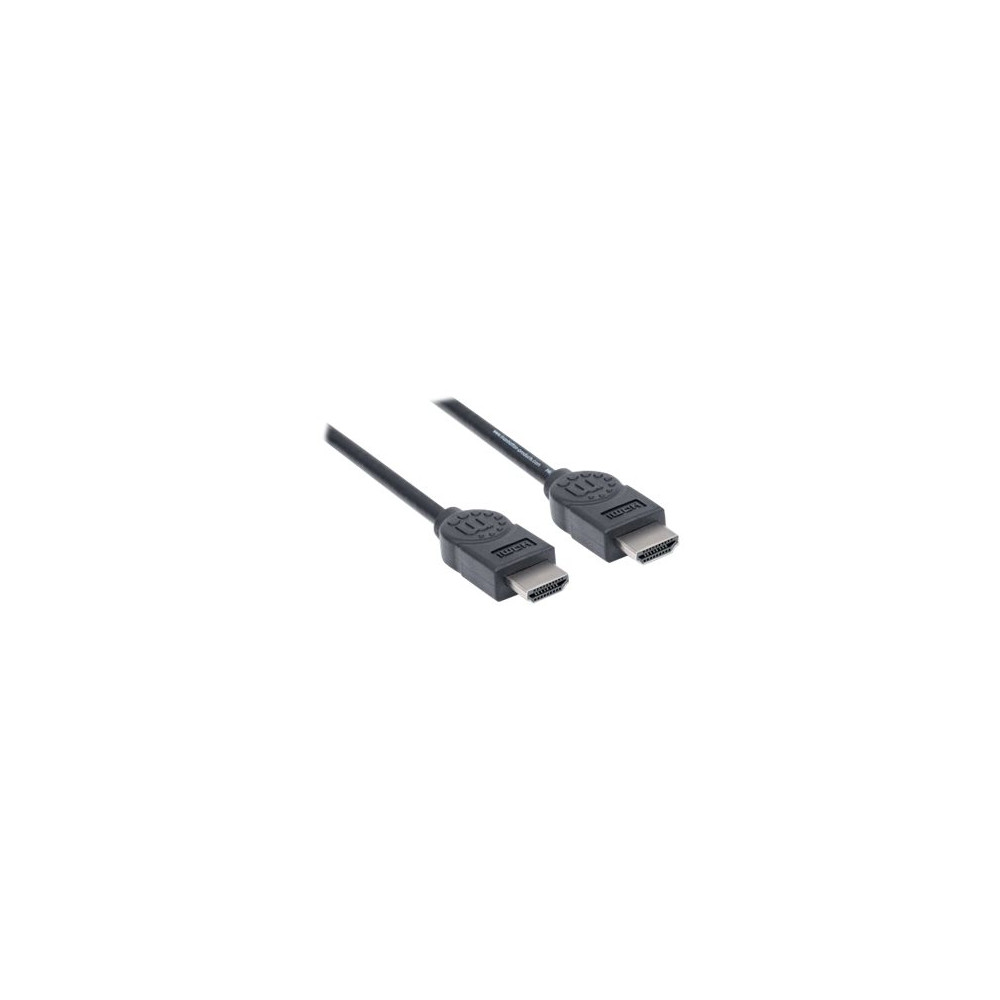 Produktbild för Manhattan HDMI Cable, 4K@30Hz (High Speed), 1.8m, Male to Male, Black, Ultra HD 4k x 2k, Fully Shielded, Gold Plated Contacts, Lifetime Warranty, Polybag - HDMI-kabel - 1.8 m