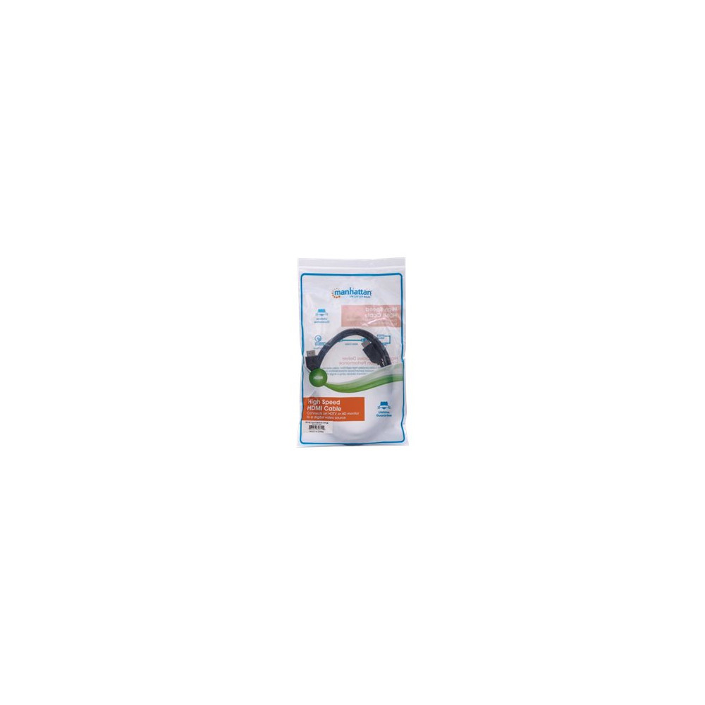 Produktbild för Manhattan HDMI Cable, 4K@30Hz (High Speed), 1.8m, Male to Male, Black, Ultra HD 4k x 2k, Fully Shielded, Gold Plated Contacts, Lifetime Warranty, Polybag - HDMI-kabel - 1.8 m