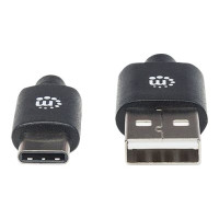 Produktbild för Manhattan USB-C to USB-A Cable, 1m, Male to Male, Black, 480 Mbps (USB 2.0), Hi-Speed USB, Lifetime Warranty, Polybag - USB typ C-kabel - USB-C till USB - 1 m