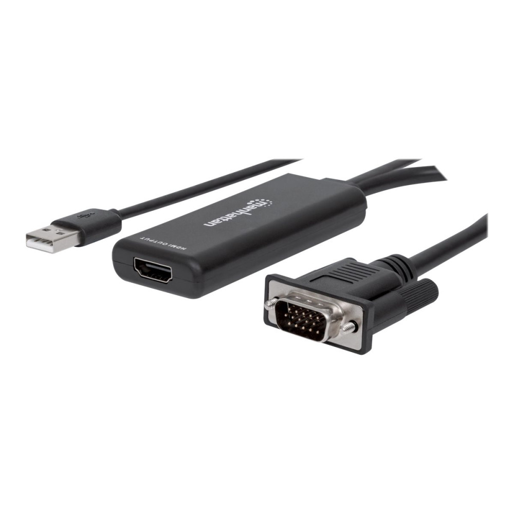 Produktbild för Manhattan VGA and USB-A to HDMI Converter, Analog VGA Video and USB Audio to Digital HDMI Signal, 1920x1080, 1080p@60Hz, 24-bit colour, 1.65 Gbps / 165 MHz, Three Year Warranty, Blister - adapterkabel - HDMI / VGA / USB - 1 m