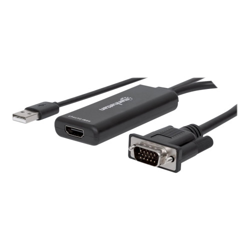 Manhattan Manhattan VGA and USB-A to HDMI Converter, Analog VGA Video and USB Audio to Digital HDMI Signal, 1920x1080, 1080p@60Hz, 24-bit colour, 1.65 Gbps / 165 MHz, Three Year Warranty, Blister - adapterkabel - HDMI / VGA / USB - 1 m