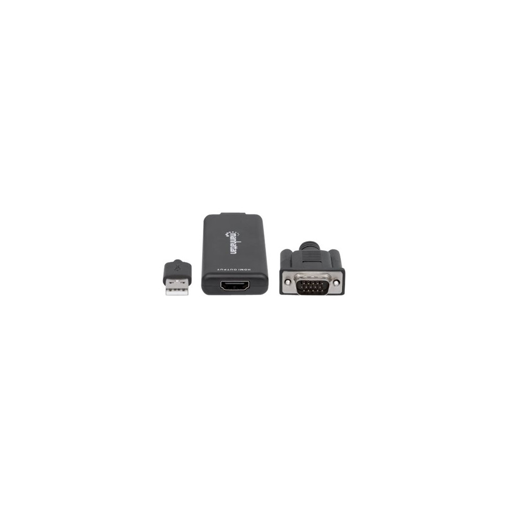 Produktbild för Manhattan VGA and USB-A to HDMI Converter, Analog VGA Video and USB Audio to Digital HDMI Signal, 1920x1080, 1080p@60Hz, 24-bit colour, 1.65 Gbps / 165 MHz, Three Year Warranty, Blister - adapterkabel - HDMI / VGA / USB - 1 m