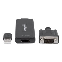 Produktbild för Manhattan VGA and USB-A to HDMI Converter, Analog VGA Video and USB Audio to Digital HDMI Signal, 1920x1080, 1080p@60Hz, 24-bit colour, 1.65 Gbps / 165 MHz, Three Year Warranty, Blister - adapterkabel - HDMI / VGA / USB - 1 m