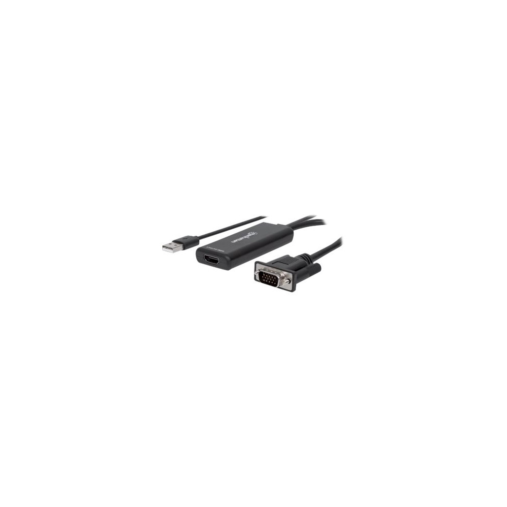 Produktbild för Manhattan VGA and USB-A to HDMI Converter, Analog VGA Video and USB Audio to Digital HDMI Signal, 1920x1080, 1080p@60Hz, 24-bit colour, 1.65 Gbps / 165 MHz, Three Year Warranty, Blister - adapterkabel - HDMI / VGA / USB - 1 m
