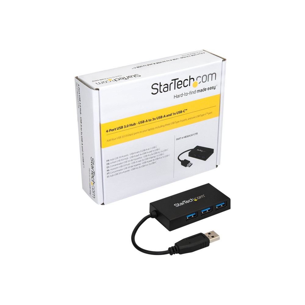 Produktbild för Startech USB-hubb med 4 portar - USB 3.0 - USB-A till 3x USB-A och 1x USB-C - hubb - 4 portar