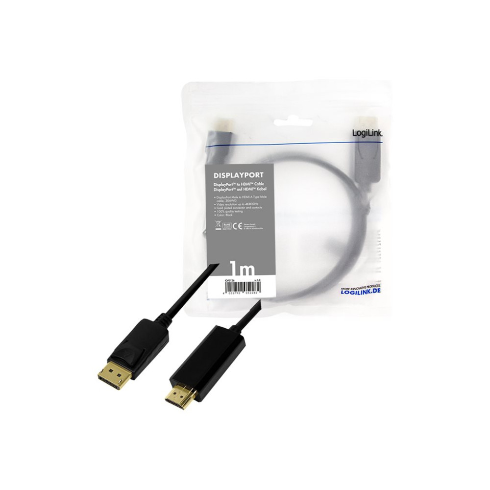 Produktbild för LogiLink adapterkabel - DisplayPort / HDMI - 1 m
