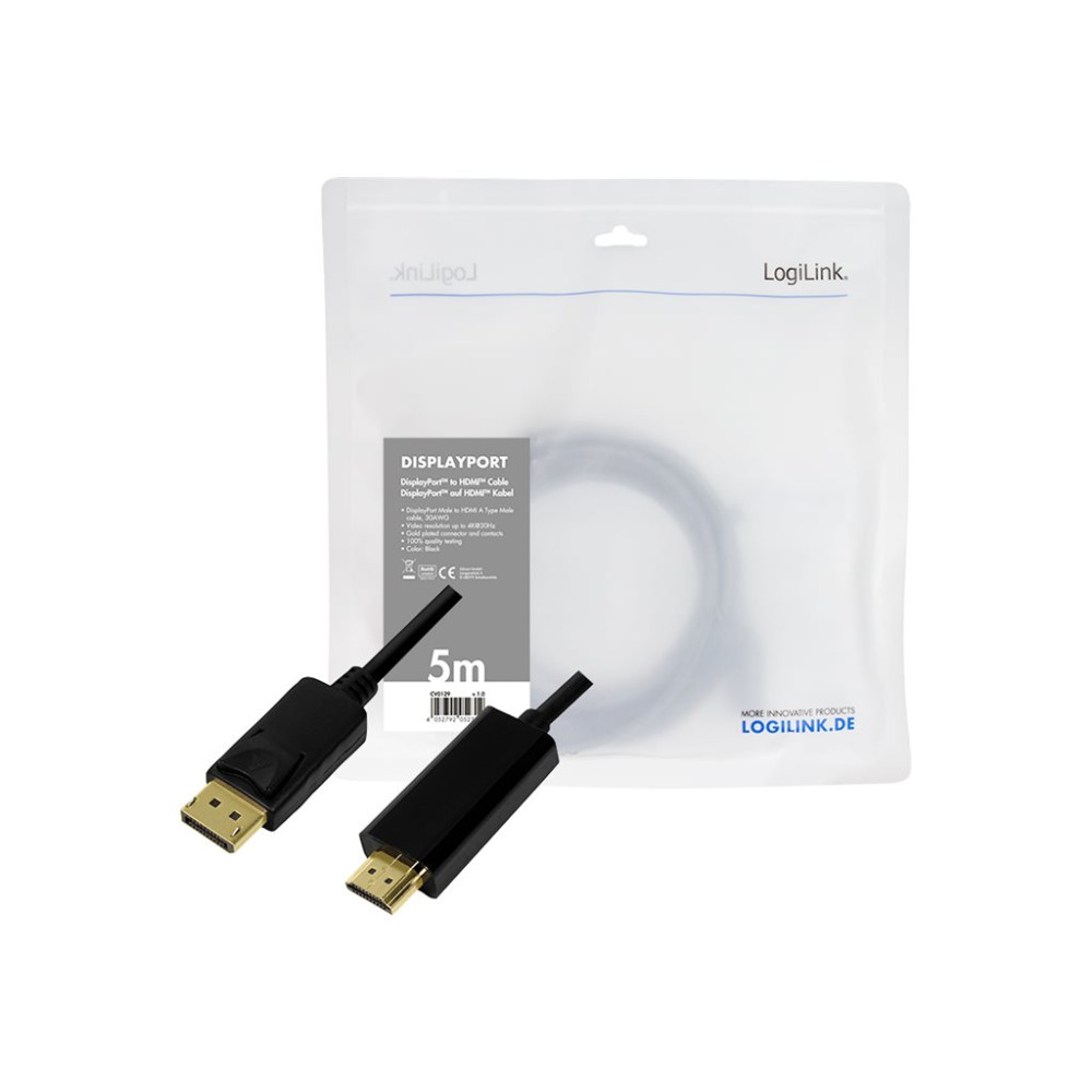 Produktbild för LogiLink adapterkabel - DisplayPort / HDMI - 5 m