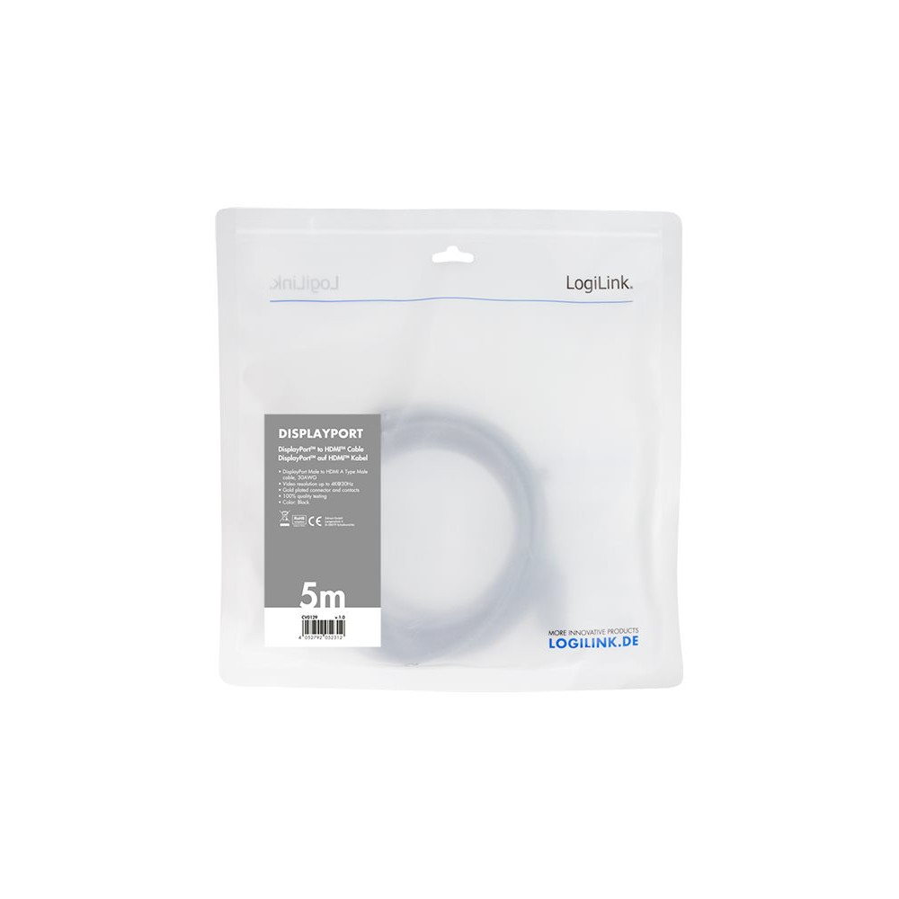 Produktbild för LogiLink adapterkabel - DisplayPort / HDMI - 5 m