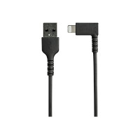 Produktbild för StarTech.com 2m tålig USB-A till Blixtkabel - svart 90° högervinkad, robust aramidfiber USB typ A till Blixtuppladdning/synkron sladd - Apple MFi-certifierad - iPhone - Lightning-kabel - Lightning / USB - 2 m