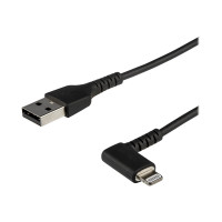 Produktbild för StarTech.com 2m tålig USB-A till Blixtkabel - svart 90° högervinkad, robust aramidfiber USB typ A till Blixtuppladdning/synkron sladd - Apple MFi-certifierad - iPhone - Lightning-kabel - Lightning / USB - 2 m