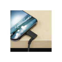 Produktbild för StarTech.com 2m tålig USB-A till Blixtkabel - svart 90° högervinkad, robust aramidfiber USB typ A till Blixtuppladdning/synkron sladd - Apple MFi-certifierad - iPhone - Lightning-kabel - Lightning / USB - 2 m