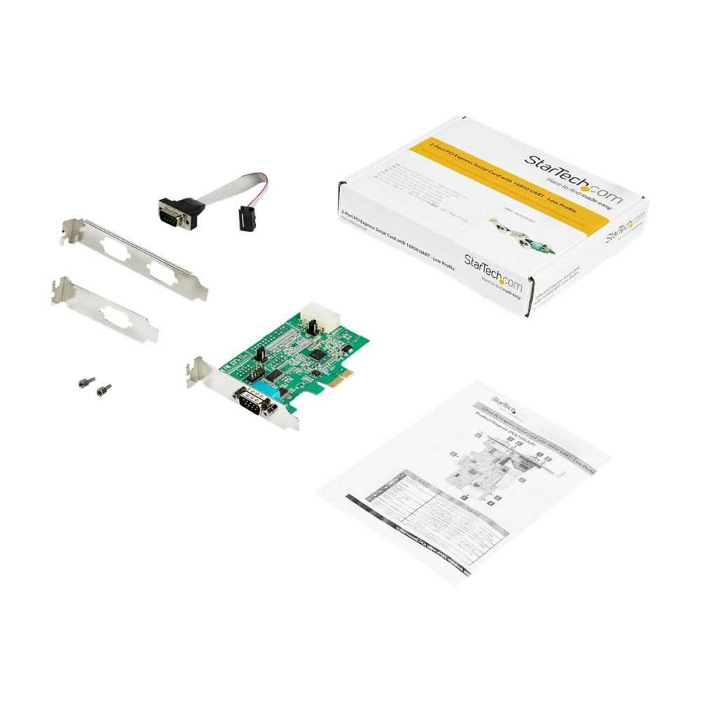 Produktbild för Startech 2-portars PCI Express RS232-seriellt adapterkort - PCIe RS232-seriellt värdstyrenhetskort - PCIe till seriell DB9 - 16950 UART - Expansionskort med låg profil - Windows & Linux - seriell adapter - PCI Express x1 - RS-232 x 2