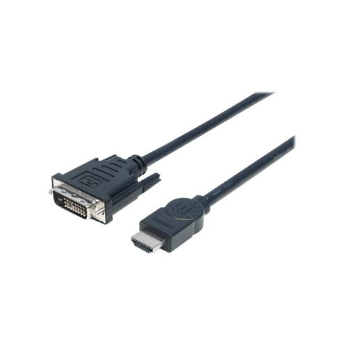 Manhattan Manhattan HDMI to DVI-D 24+1 Cable, 3m, Male to Male, Black, Dual Link, Compatible with DVD-D, Lifetime Warranty, Polybag - adapterkabel - HDMI / DVI - 3 m