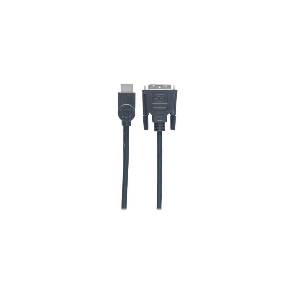 Produktbild för Manhattan HDMI to DVI-D 24+1 Cable, 3m, Male to Male, Black, Dual Link, Compatible with DVD-D, Lifetime Warranty, Polybag - adapterkabel - HDMI / DVI - 3 m