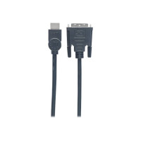 Produktbild för Manhattan HDMI to DVI-D 24+1 Cable, 3m, Male to Male, Black, Dual Link, Compatible with DVD-D, Lifetime Warranty, Polybag - adapterkabel - HDMI / DVI - 3 m