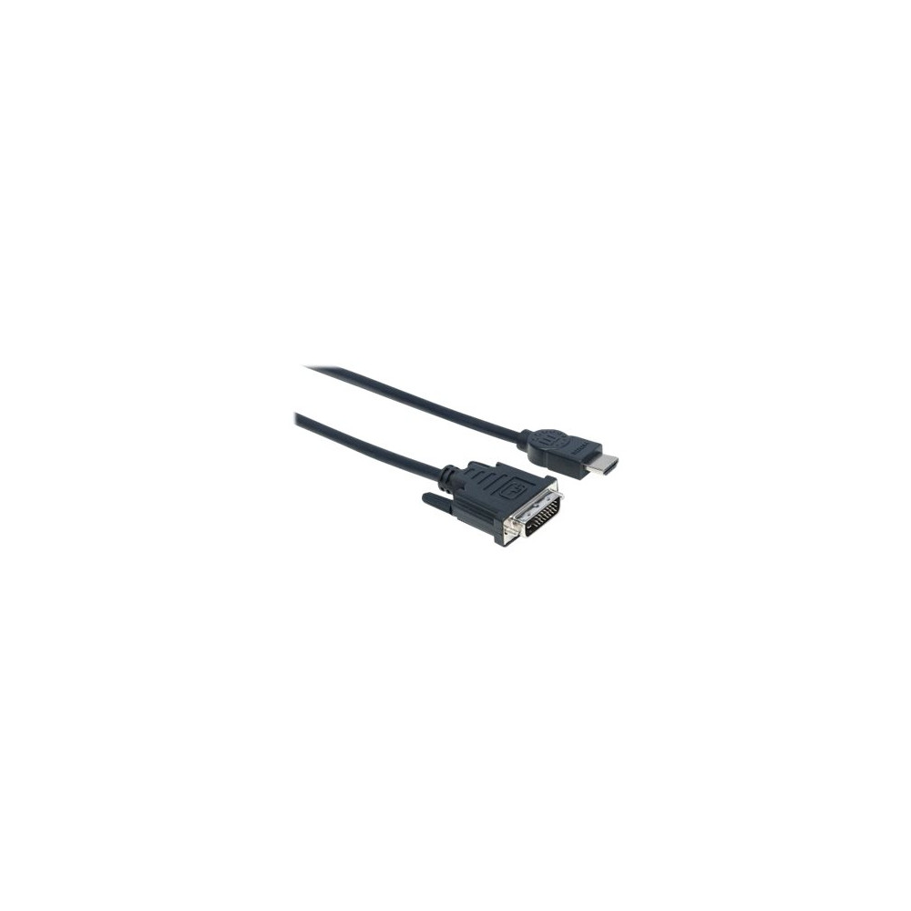 Produktbild för Manhattan HDMI to DVI-D 24+1 Cable, 3m, Male to Male, Black, Dual Link, Compatible with DVD-D, Lifetime Warranty, Polybag - adapterkabel - HDMI / DVI - 3 m
