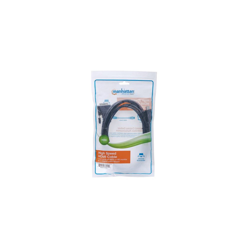 Produktbild för Manhattan HDMI to DVI-D 24+1 Cable, 3m, Male to Male, Black, Dual Link, Compatible with DVD-D, Lifetime Warranty, Polybag - adapterkabel - HDMI / DVI - 3 m