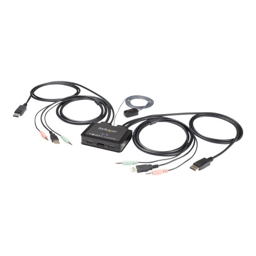 StarTech.com StarTech.com 2 Port USB 4K60Hz DisplayPort KVM-switch med inbyggda kablar - omkopplare för tangentbord/video/mus/ljud - 2 portar