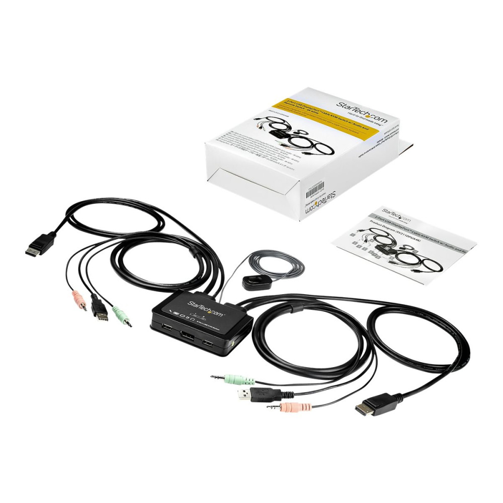 Produktbild för StarTech.com 2 Port USB 4K60Hz DisplayPort KVM-switch med inbyggda kablar - omkopplare för tangentbord/video/mus/ljud - 2 portar