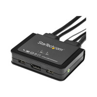Produktbild för StarTech.com 2 Port USB 4K60Hz DisplayPort KVM-switch med inbyggda kablar - omkopplare för tangentbord/video/mus/ljud - 2 portar