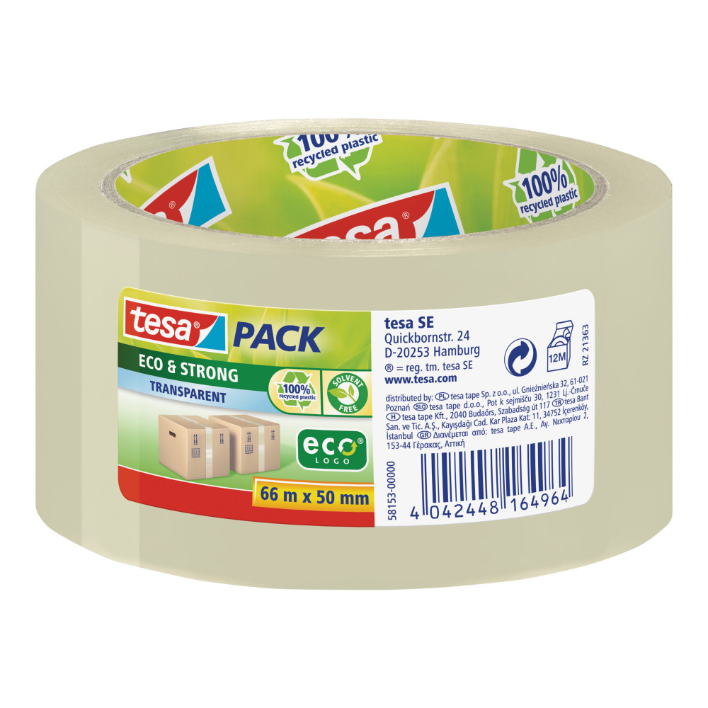 Produktbild för Tesapack Eco & Strong förpackningstejp - 50 mm x 66 m - genomskinlig