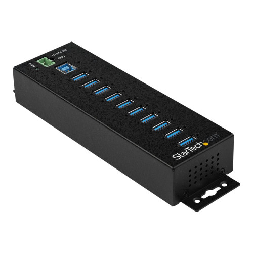 StarTech.com StarTech.com USB 3.0-hubb med 10 portar och nätadapter - Industriell USB-A-hubb i metall med ESD- och 350 W överspänningsskydd - Monterbar på DIN-skena/vägg/skrivbord - Höghastighets USB 3.1 Gen 1 5 Gbps-hubb - hubb - 10 portar - TAA-kompatibel