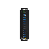Produktbild för StarTech.com USB 3.0-hubb med 10 portar och nätadapter - Industriell USB-A-hubb i metall med ESD- och 350 W överspänningsskydd - Monterbar på DIN-skena/vägg/skrivbord - Höghastighets USB 3.1 Gen 1 5 Gbps-hubb - hubb - 10 portar - TAA-kompatibel