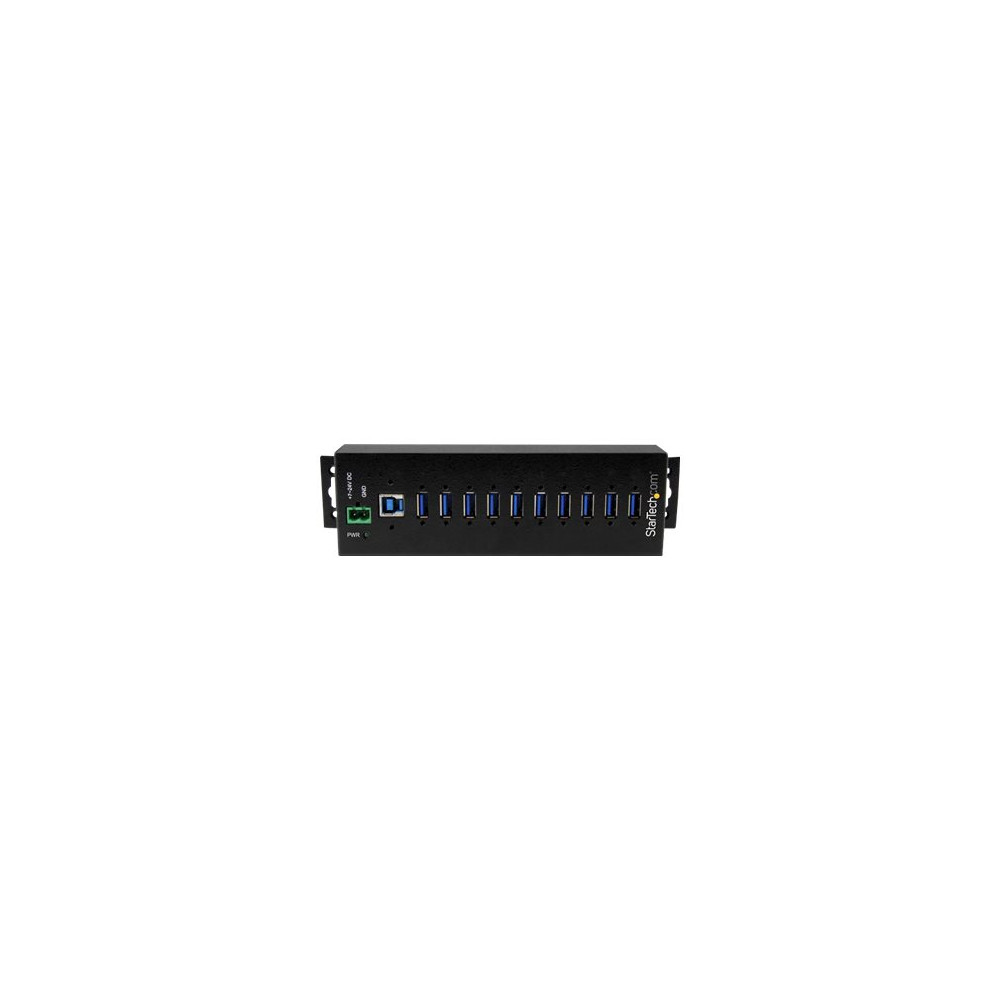 Produktbild för StarTech.com USB 3.0-hubb med 10 portar och nätadapter - Industriell USB-A-hubb i metall med ESD- och 350 W överspänningsskydd - Monterbar på DIN-skena/vägg/skrivbord - Höghastighets USB 3.1 Gen 1 5 Gbps-hubb - hubb - 10 portar - TAA-kompatibel