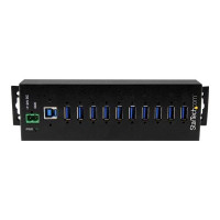 Produktbild för StarTech.com USB 3.0-hubb med 10 portar och nätadapter - Industriell USB-A-hubb i metall med ESD- och 350 W överspänningsskydd - Monterbar på DIN-skena/vägg/skrivbord - Höghastighets USB 3.1 Gen 1 5 Gbps-hubb - hubb - 10 portar - TAA-kompatibel