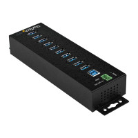 Produktbild för StarTech.com USB 3.0-hubb med 10 portar och nätadapter - Industriell USB-A-hubb i metall med ESD- och 350 W överspänningsskydd - Monterbar på DIN-skena/vägg/skrivbord - Höghastighets USB 3.1 Gen 1 5 Gbps-hubb - hubb - 10 portar - TAA-kompatibel